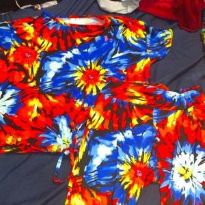 Bright colored two piece short outfit